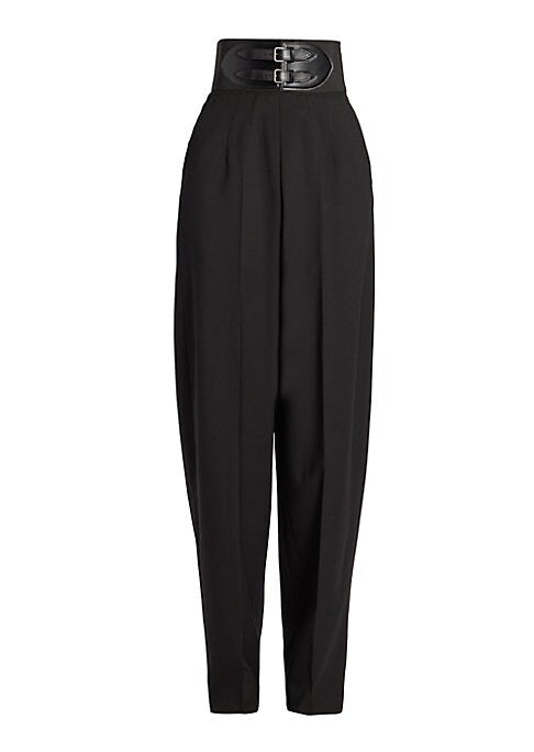 Belted Wool Tapered Trousers