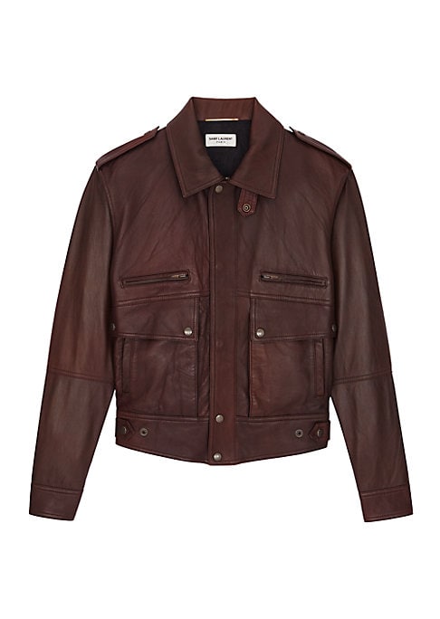 Crinkled Leather Multi-Pocket Jacket