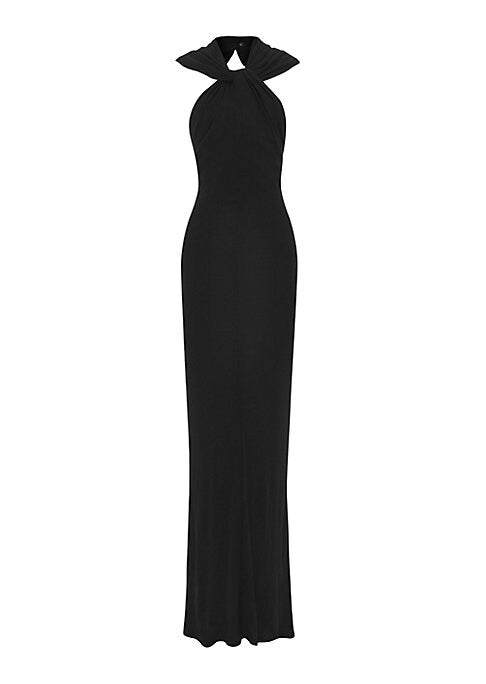 Draped Hooded Crepe Gown