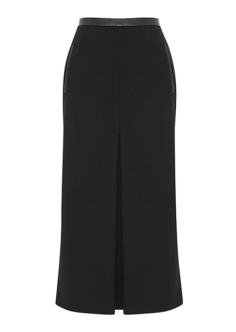 Leather-Belted Midi Pleat Skirt