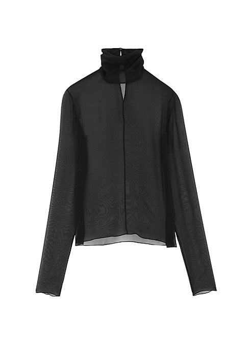Sheer Silk Turtleneck Top