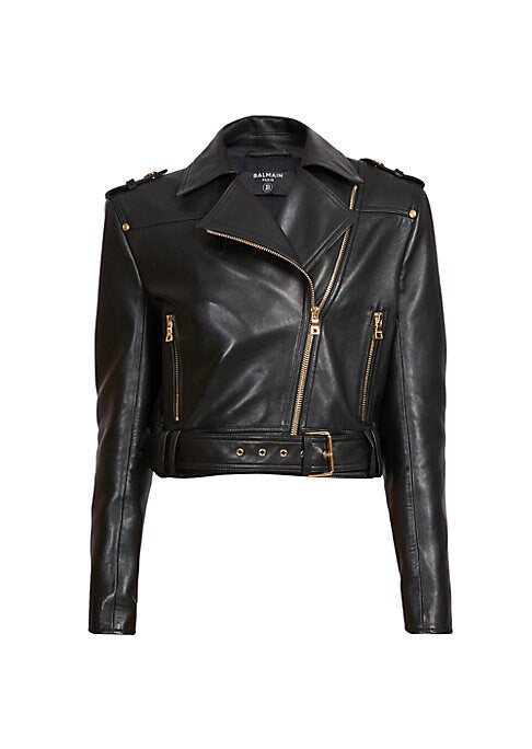 Embellished Leather Moto Jacket