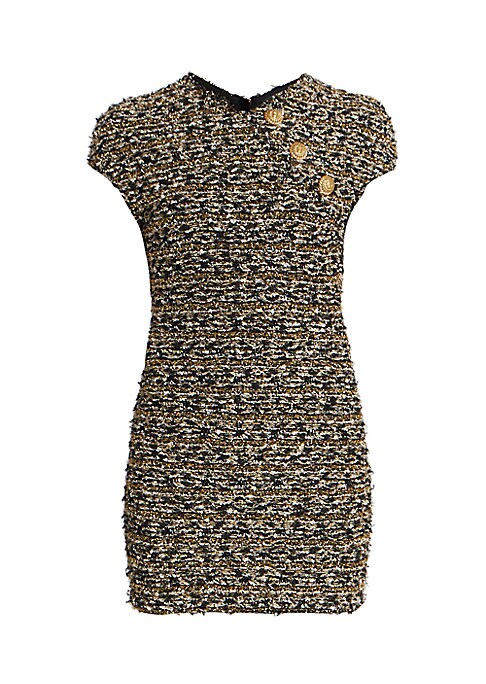 Gold Button Tweed Dress