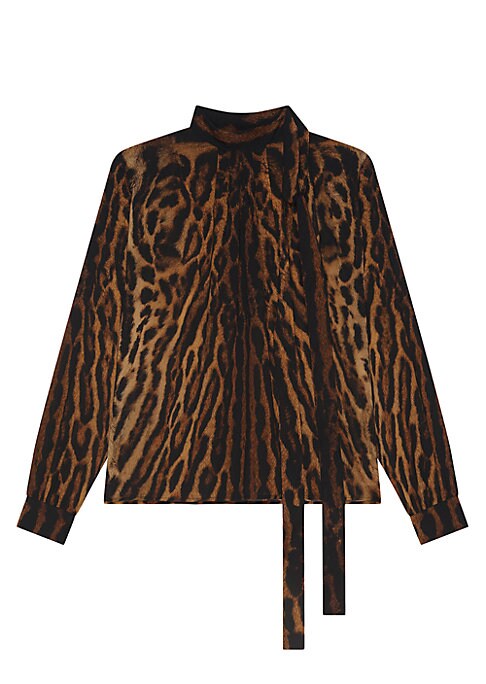 Leopard Silk Lavaliere Top