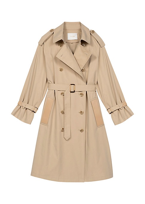 Chic Leather-Accent Trench