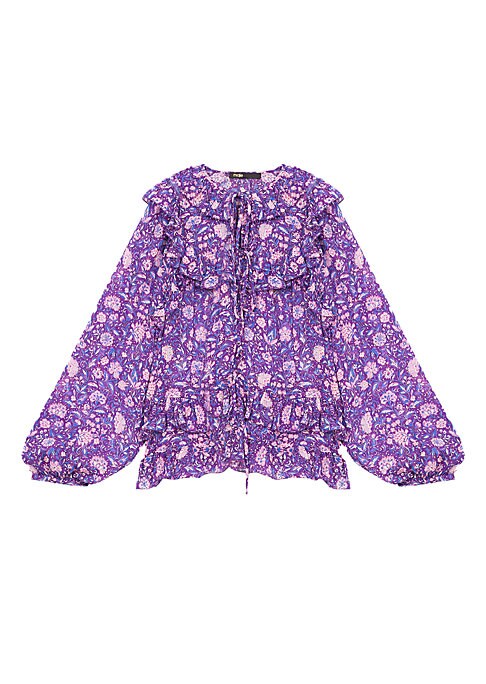 Floral Ruffle Tie Blouse