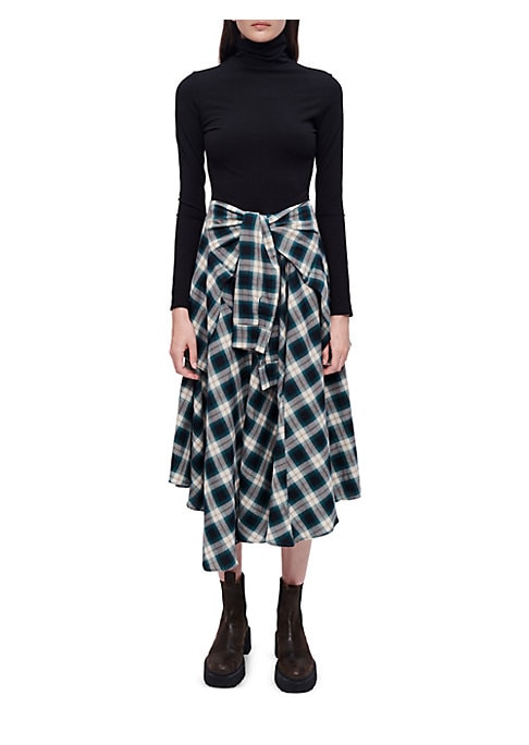 Asymmetric Tartan Midi Dress