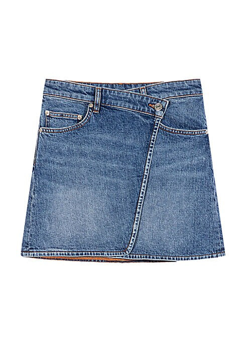 Crossover Stretch-Denim Skirt