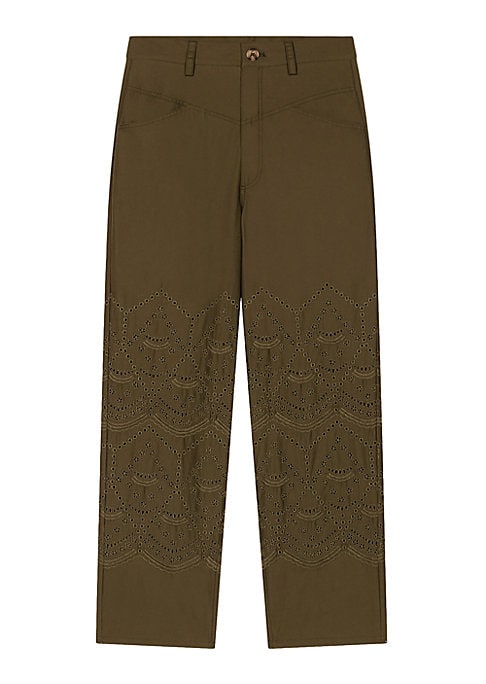 Embroidered Khaki Trousers