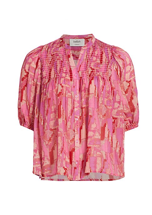 Smocked Cotton Blend Top