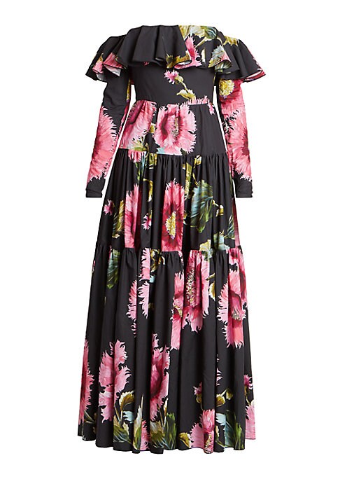 Chic Floral Ruffle Gown