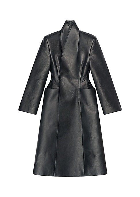 Asymmetric Leather Statement Coat