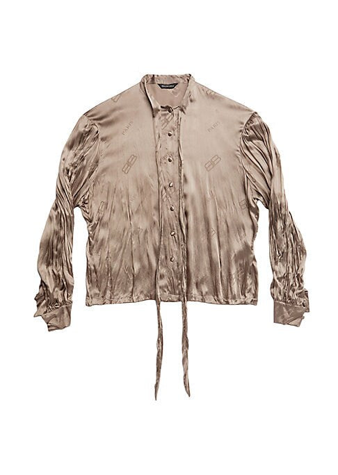 Silk Jacquard Tie Blouse