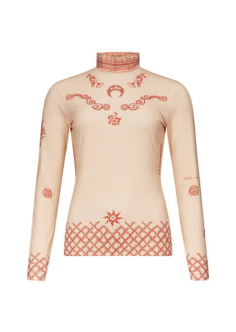 Henna-Print Mock Neck Top