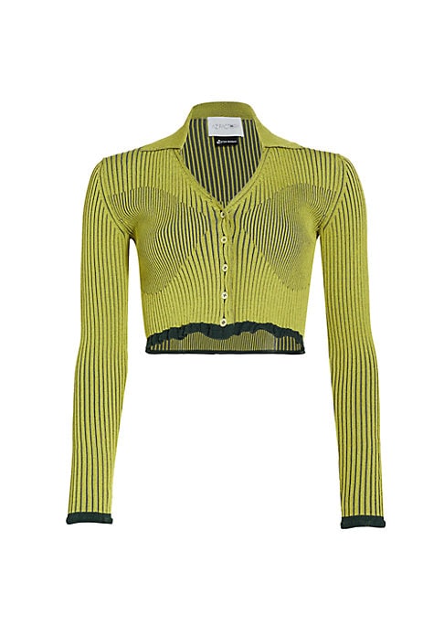 Ruffled Two-Tone Polo Top