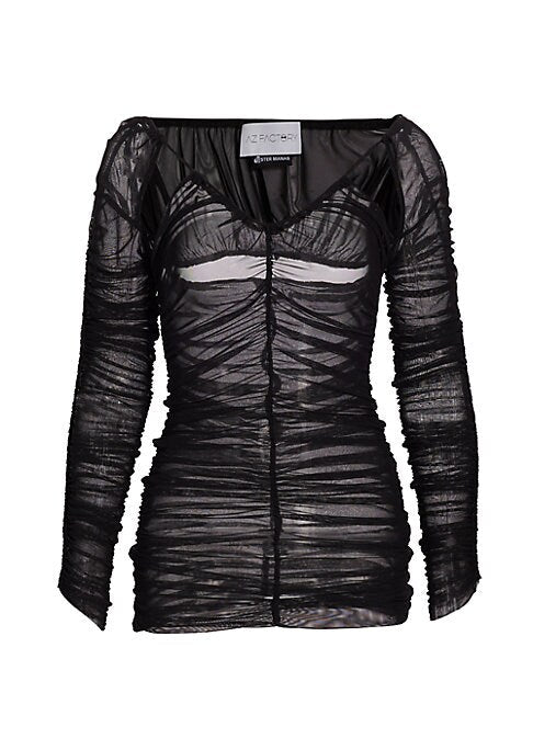Sheer Ruched V-Neck Top