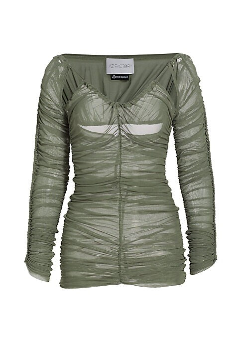 Ruched Sheer Cutout Top