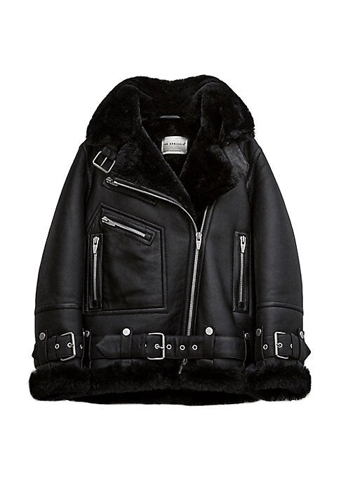 Edgy Shearling Leather Coat