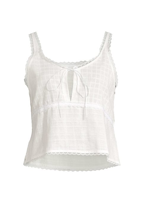Lace-Trimmed Tie Neck Top