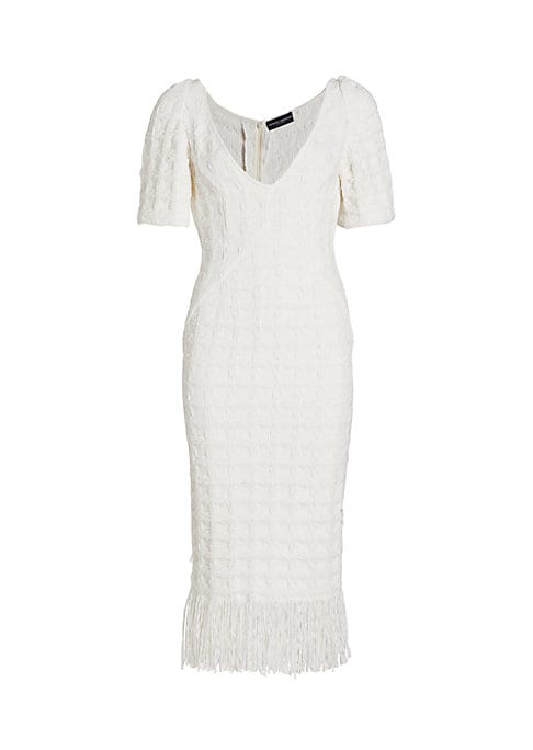 Fringe V-Neck Midi Dress