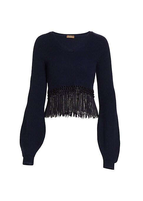 Fringed Merino Knit Sweater