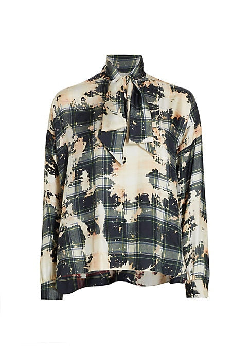 Plaid Silk Tie Blouse