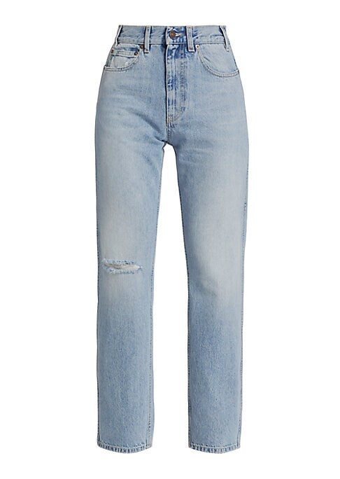 Distressed Slashed Straight Jeans