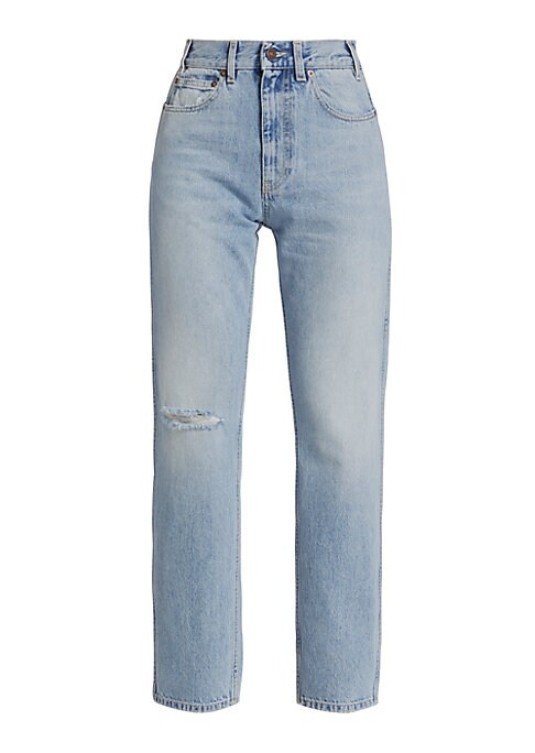 Distressed Slashed Straight Jeans