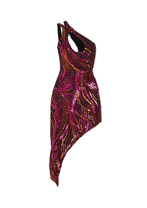 Glistening Asymmetric Mini Dress