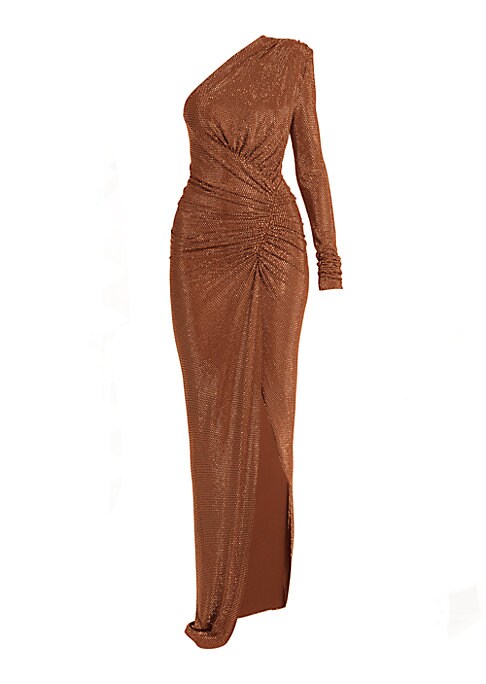 Glistening Asymmetric Ruching Gown