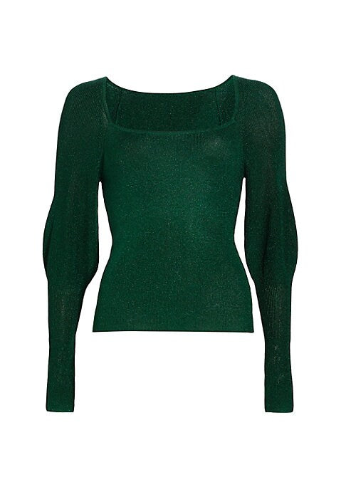 Metallic Puff-Sleeve Knit Top