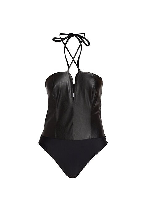 Edgy Faux Leather Bodysuit
