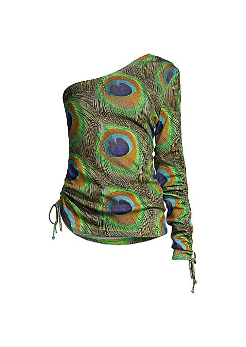 Ruched Peacock Print Blouse