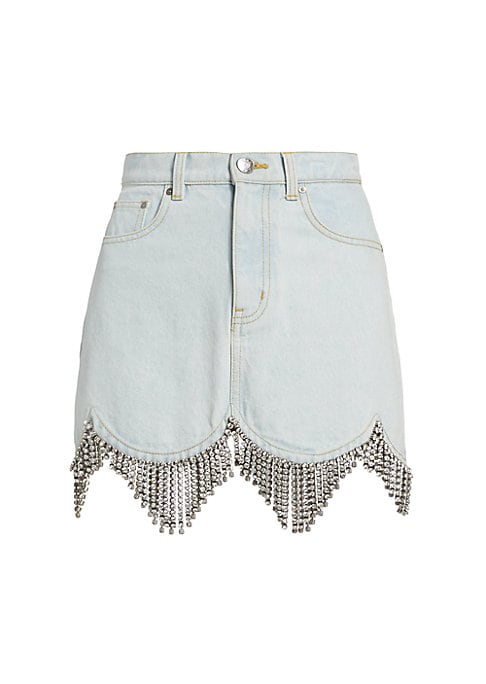 Crystal Fringe Denim Skirt