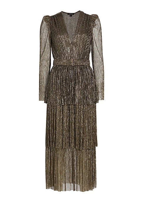 Metallic Pleated Belt Dress