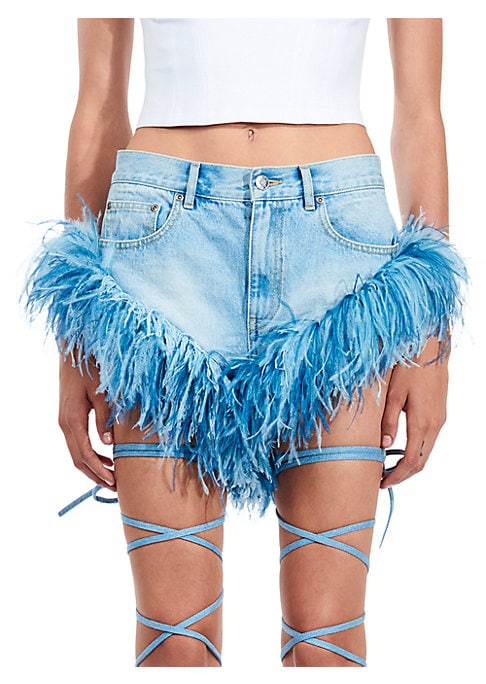 Feathered Fray Denim Shorts