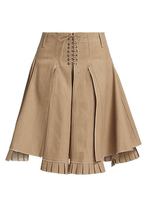 Lace-Up Flared Midi Skirt