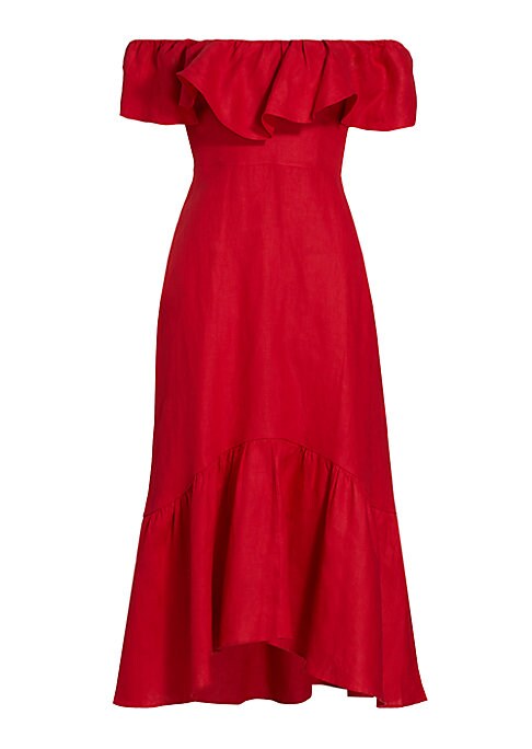Ruffled Linen Midi Dress