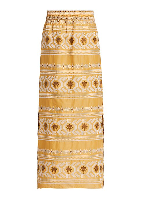 Palm Embroidery Midi Skirt