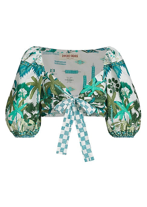Tropical Balloon Sleeve Top