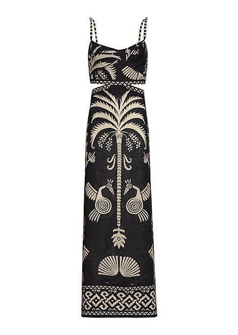 Embroidered Linen Cutout Dress