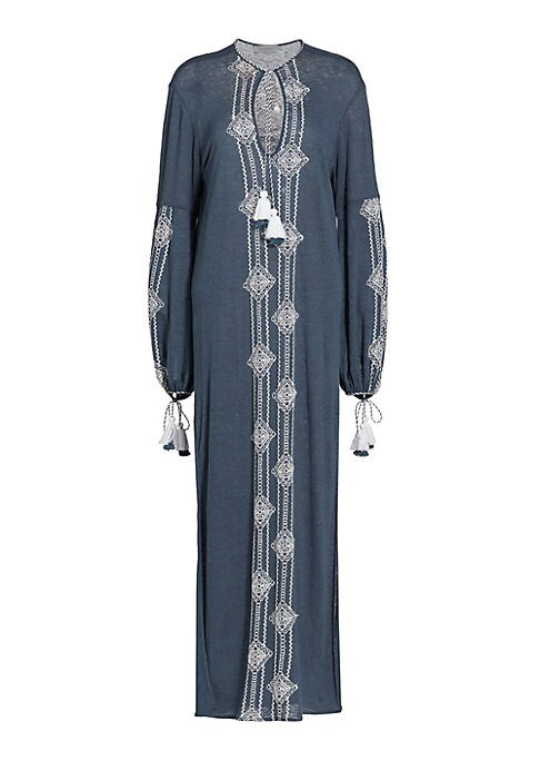 Embroidered Split Neck Dress