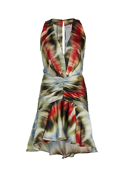 Abstract Ruched Silk Dress