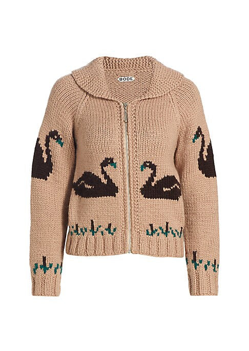 Swan Motif Zip Cardigan