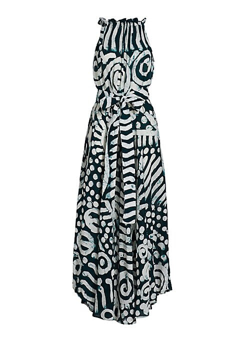 Geometric Ruffle Maxi Dress