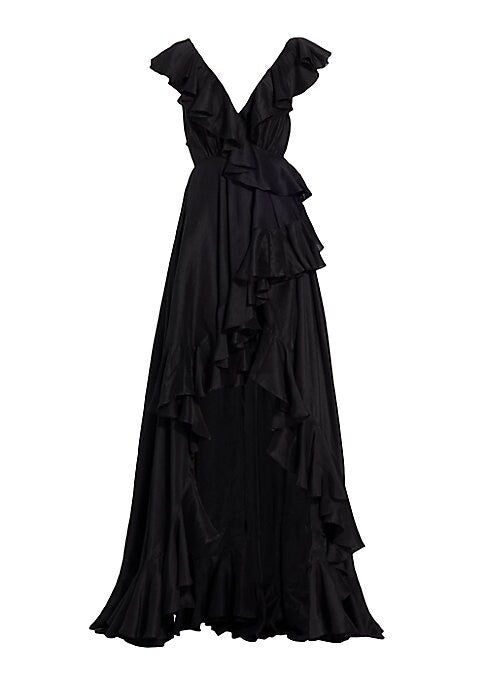 Ruffled Silk Maxi Gown