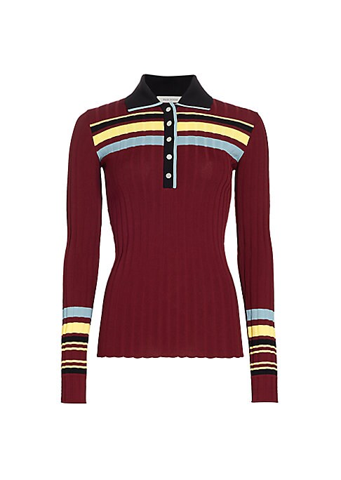 Striped Knit Polo Top