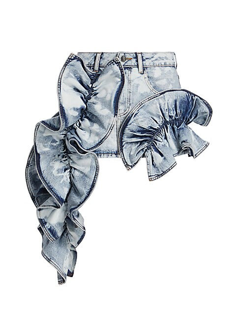 Ruffled Denim Flare Skirt