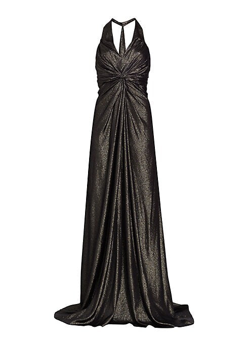 Metallic Flare Halter Dress