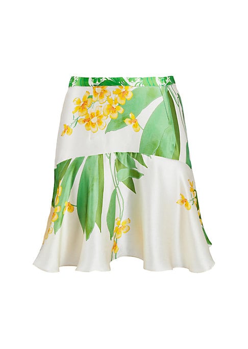 Floral Flounce Silk Skirt